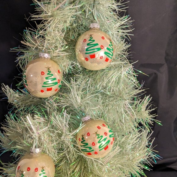 Vtg Holiday Time Rauch Glass Abstract Green Tree Ornaments "R" On The Cap - Picture 2 of 13